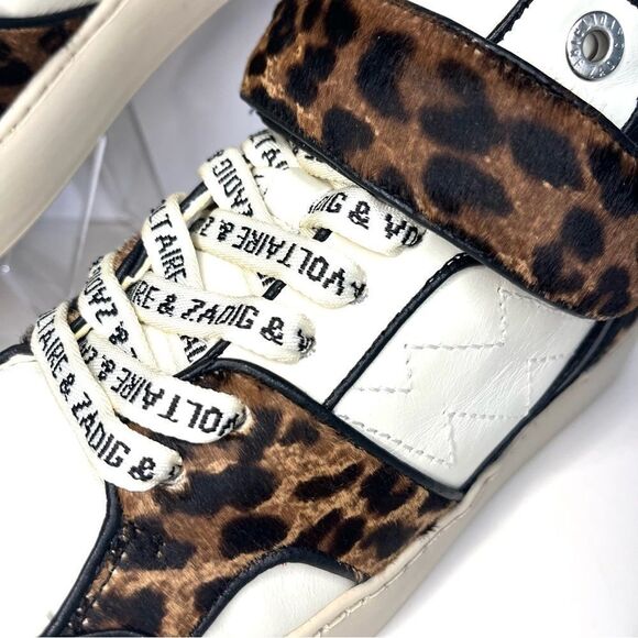 Zadig&Voltaire Mid Flash leopard-effect sneakers Logo Laces Sz 8 (39) NIB $698 - Picture 3 of 12